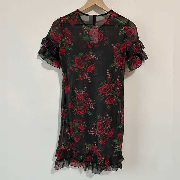 H&M Floral Print Mesh Tiered Ruffle Short Sleeve Dress Size 2 - Picture 3 of 5